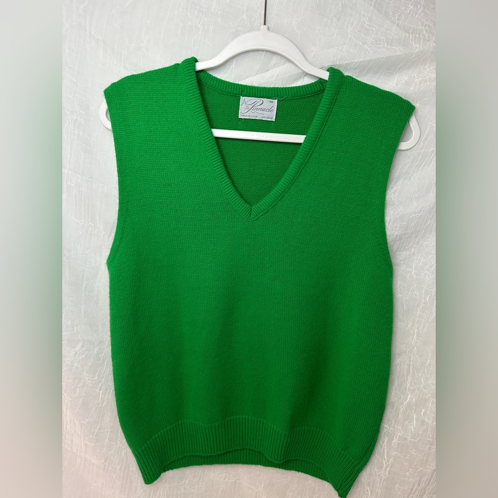 Pinnacle Kelly Green V-Neck Sweater Vest Vintage